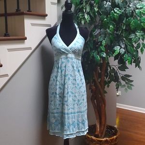 Athleta Blue Balsa Aztec Burnout Halter Dress